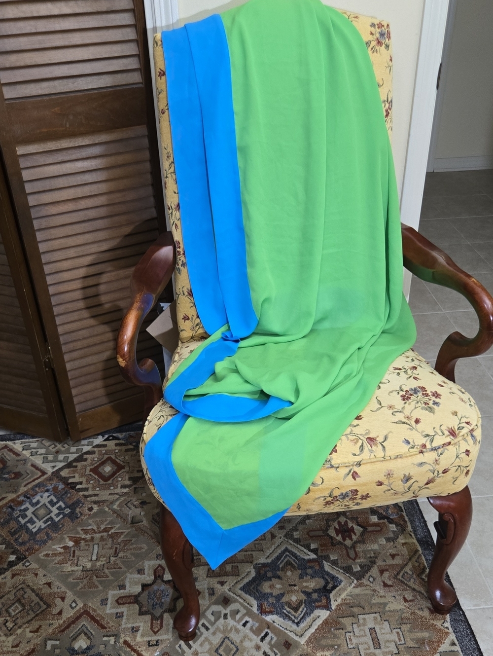 Blue Trim Green Wrap Scarf - Women's  Wrap